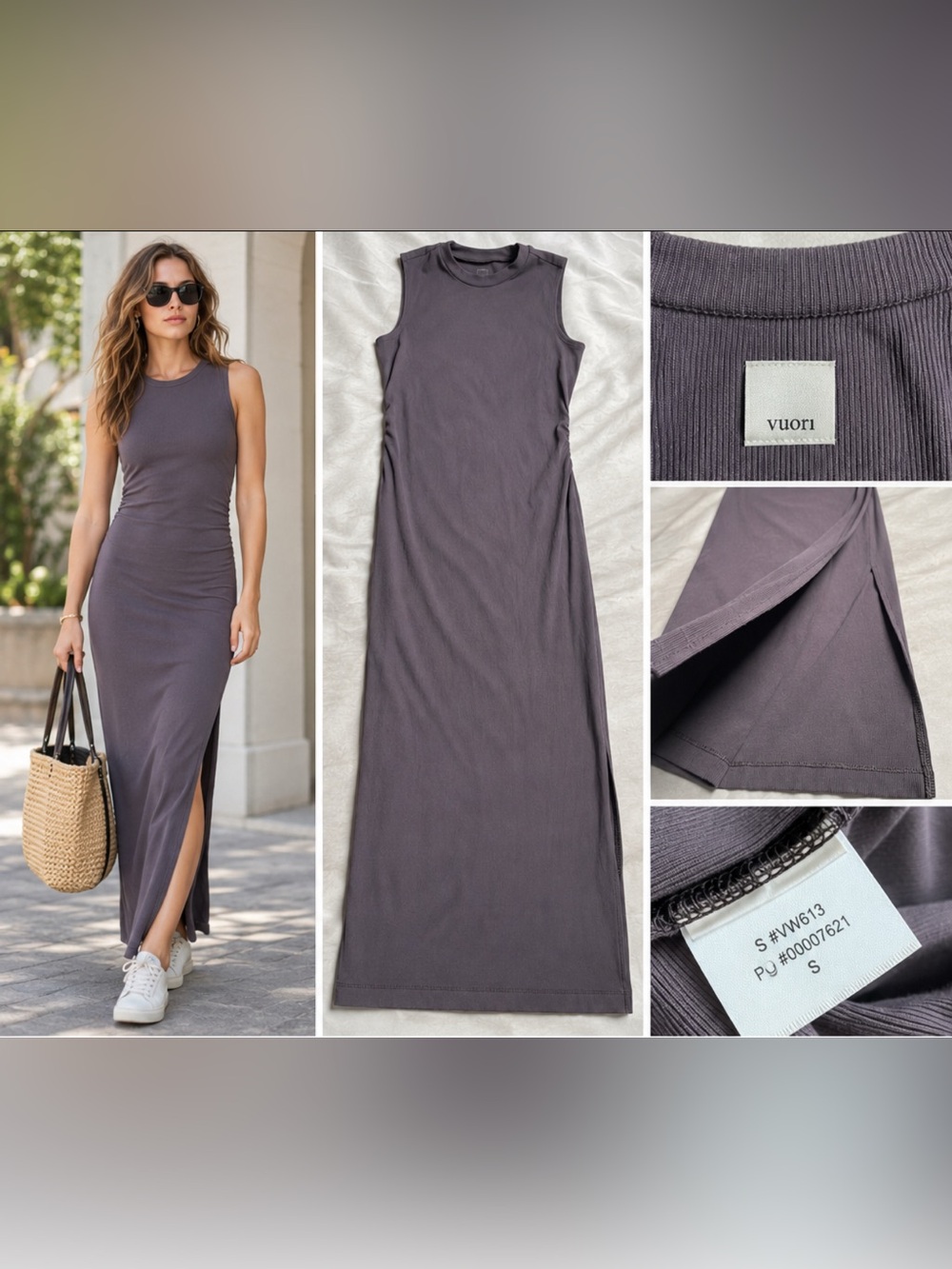 Vuori Sleeveless Maxi Dress – Plum Charcoal, Size S, Ribbed Stretch - Picture 13 of 13